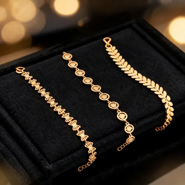 Gold_Brass_Leaf_Circle_Bracelet_Set_For_Women