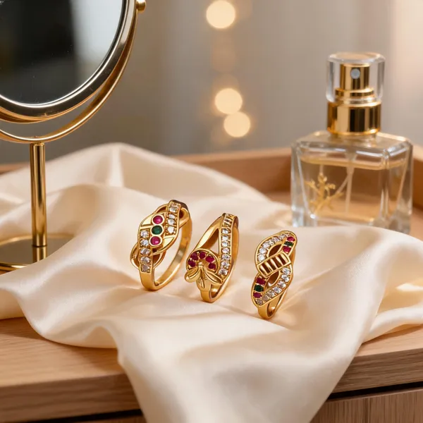 Gold_Brass_Multicolour_Stone_Ornamental_Ring_Set_For_Women