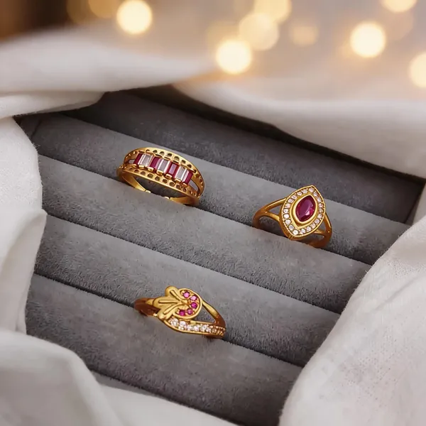 Gold_Brass_Pink_Stone_Ring_Set_For_Women