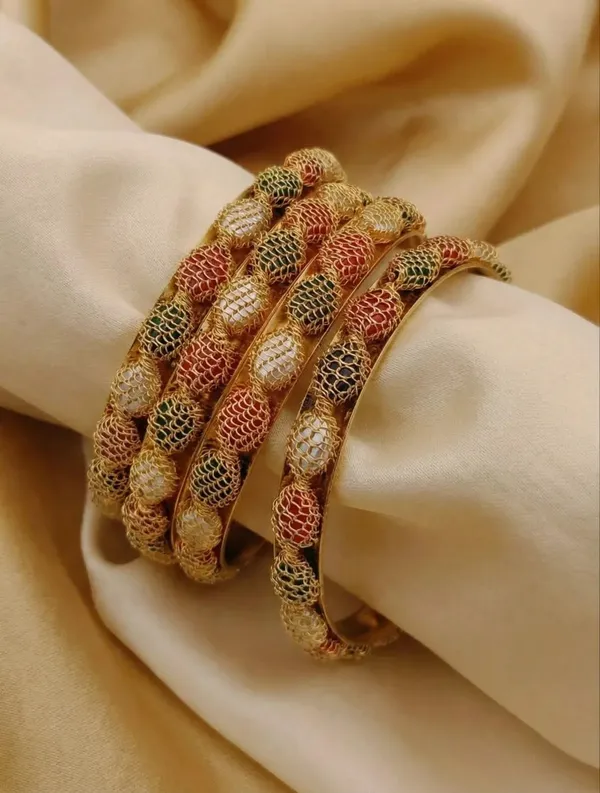 Multicolour_Brass_Textured_Woven_Bangle_Set