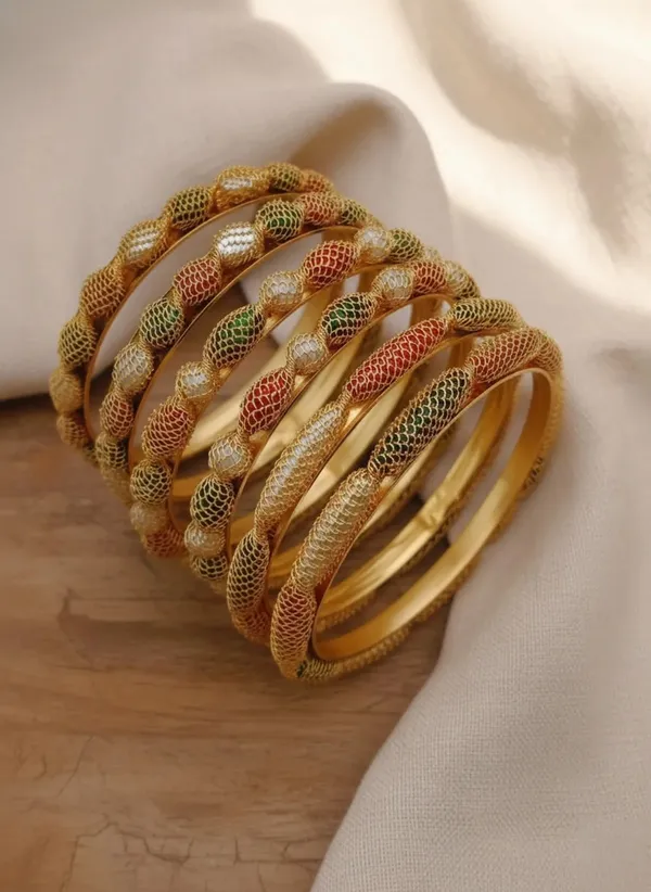 Gold_Tone_Multicolour_Textured_Bangle_Set_For_Women