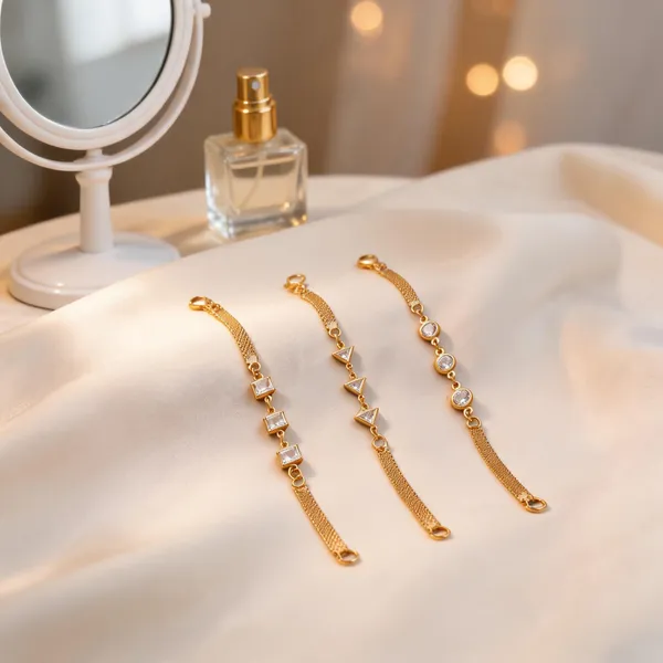 Gold_Brass_Geometric_Link_Chain_Bracelet_Set_For_Women