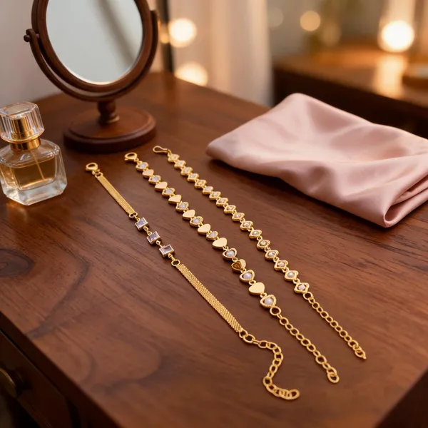 Gold_Brass_Floral_Link_Chain_Bracelet_Set_For_Women