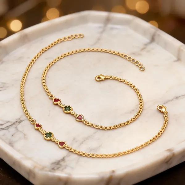 Gold_Tone_Brass_Heart_And_Clover_Charm_Necklace_Bracelet_Set_For_Women