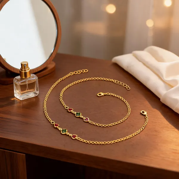 Gold_Tone_Brass_Heart_And_Clover_Charm_Necklace_Bracelet_Set_For_Women