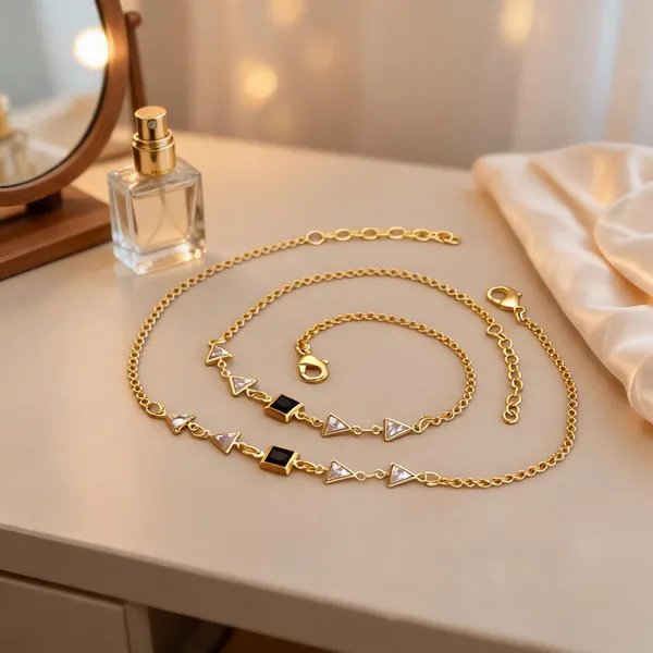 Gold_Brass_Geometric_Triangle_Necklace_Bracelet_Set_For_Women
