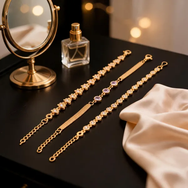 Gold_Brass_Crystal_Link_Bracelet_Set_For_Women