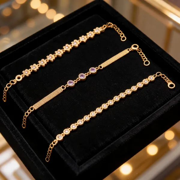 Gold_Brass_Crystal_Link_Bracelet_Set_For_Women