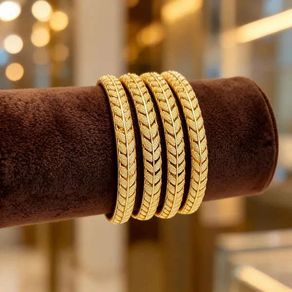 Gold_Brass_Patterned_Textured_Bangle_Set