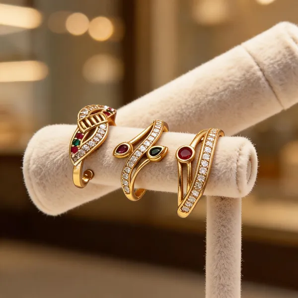 Gold_Brass_Leaf_Serpentine_Ring_Set_For_Women