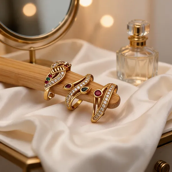 Gold_Brass_Leaf_Serpentine_Ring_Set_For_Women