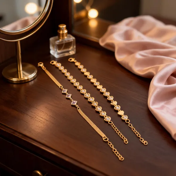 Gold_Brass_Crystal_Embellished_Chain_Bracelet_Set_For_Women