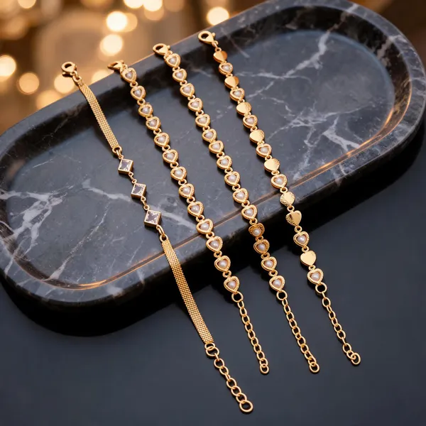 Gold_Brass_Crystal_Embellished_Chain_Bracelet_Set_For_Women