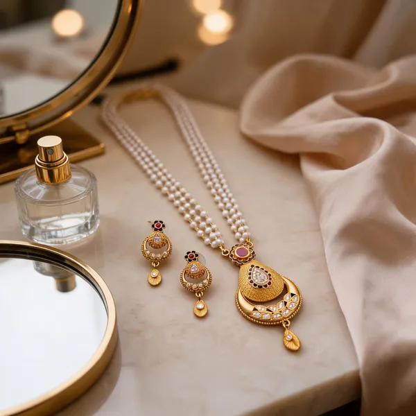 Gold_Brass_Pearl_Floral_Pendant_Necklace_Set_For_Women