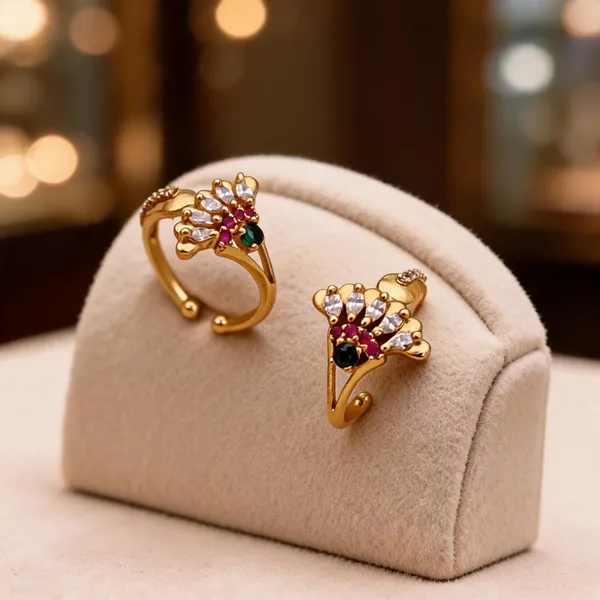 Gold_Brass_Floral_Stone_Adjustable_Open_Band_Ring_For_Women
