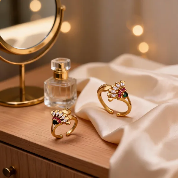 Gold_Brass_Floral_Stone_Adjustable_Open_Band_Ring_For_Women