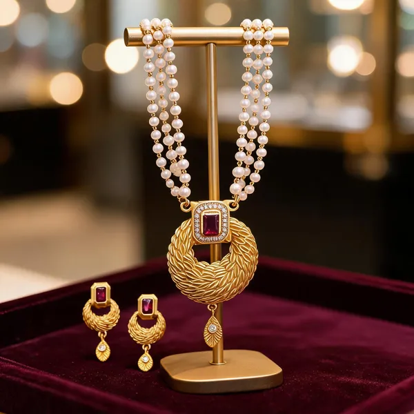 Gold_Brass_Pearl_Layered_Purple_Stone_Necklace_Set_For_Women
