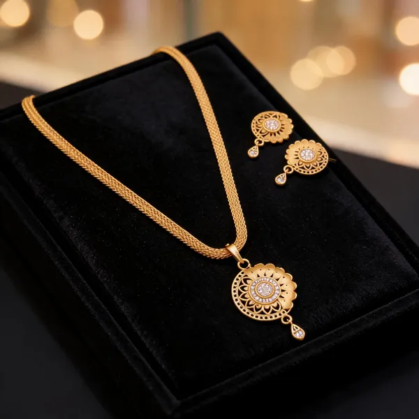 Gold_Brass_Floral_Openwork_Necklace_And_Earrings_Set_For_Women