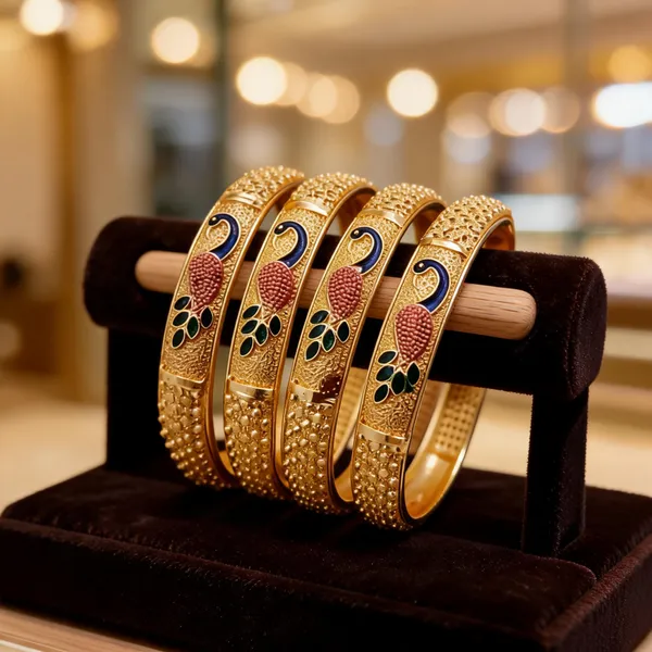 Gold_Tone_Brass_Floral_Enamel_Bangle_Set_For_Women
