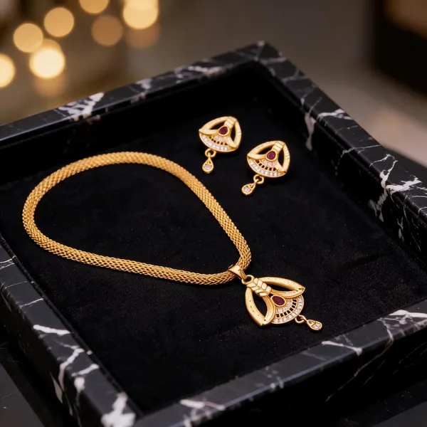 Gold_Brass_Maroon_Stone_Pendant_Necklace_Earrings_Set_For_Women