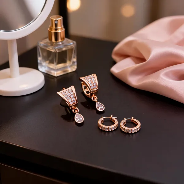 Rose_Gold_Brass_Crystal_Drop_And_Huggie_Hoop_Earrings_Set_For_Women