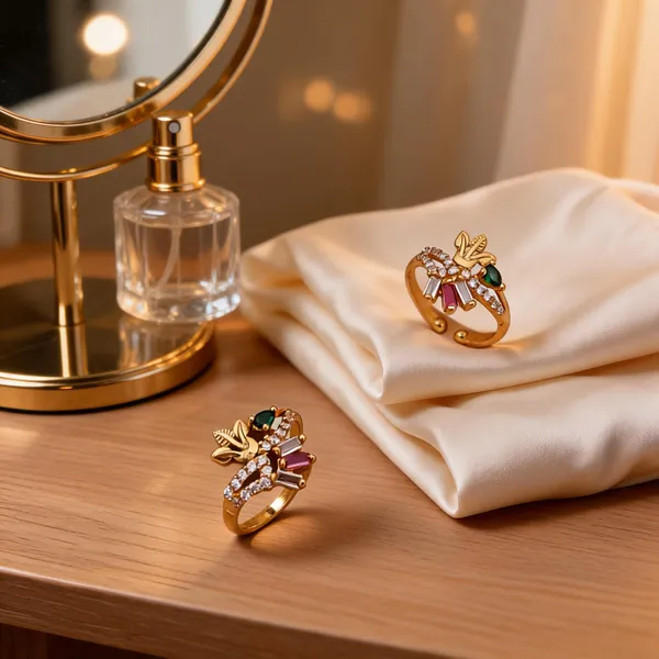 Gold_Brass_Multicolour_Butterfly_Stone_Ring_Set_For_Women