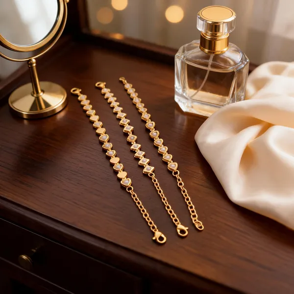 Gold_Brass_Heart_Charm_Chain_Bracelet_Set_For_Women