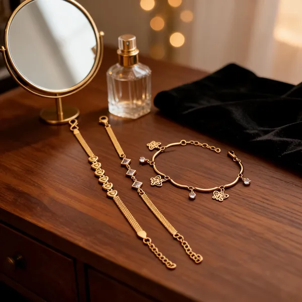 Gold_Brass_Heart_Charm_Chain_Bracelet_Set_For_Women