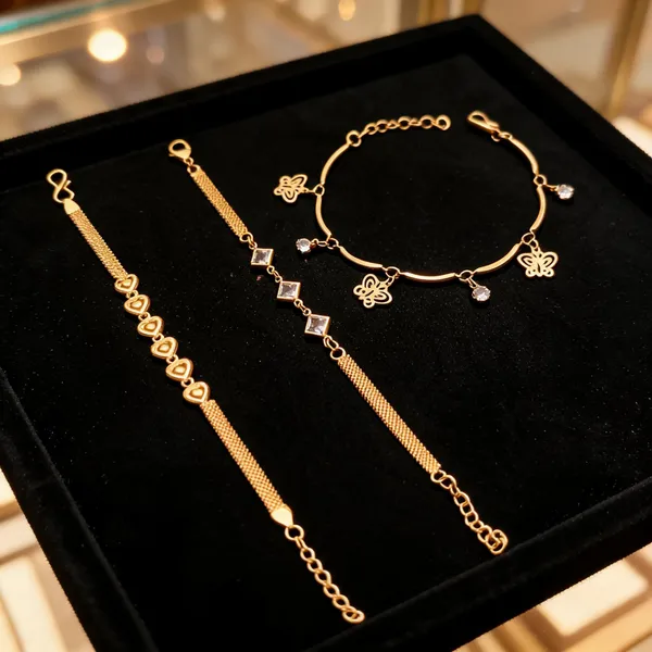 Gold_Brass_Heart_Charm_Chain_Bracelet_Set_For_Women
