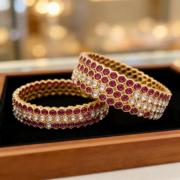 Gold_Brass_Pink_Clear_Stone_Hexagonal_Bangles_Set_Pack_Of_2