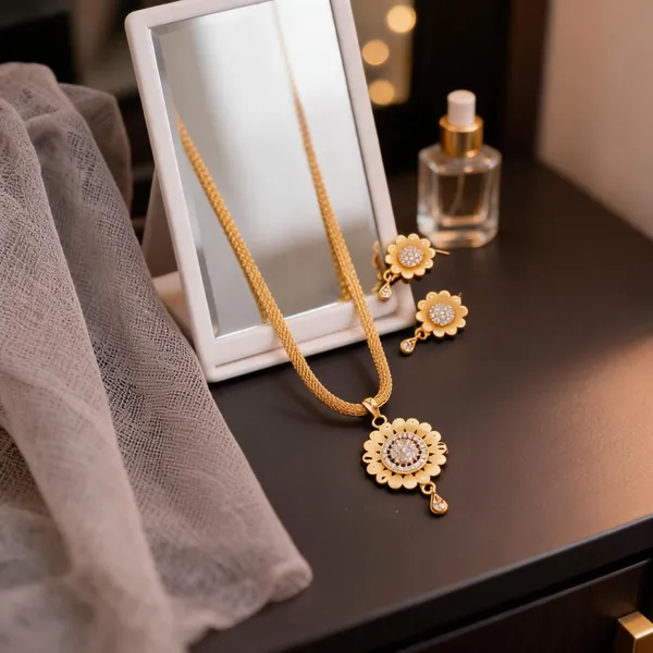 Gold_Brass_Floral_Necklace_And_Earrings_Set_For_Women