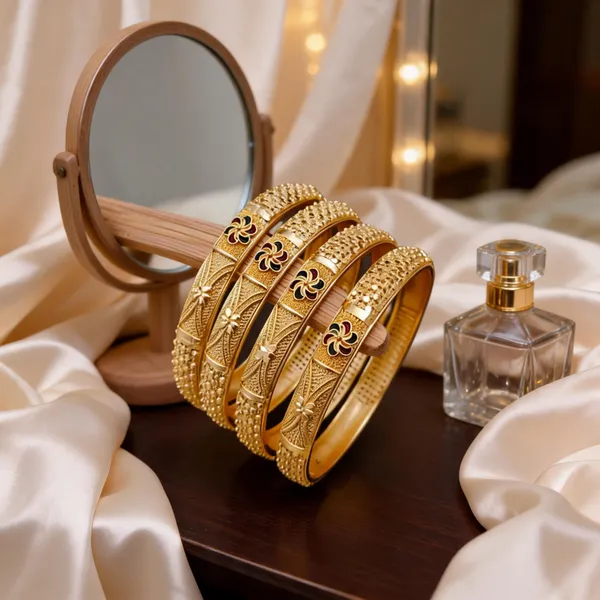 Gold_Brass_Floral_Enamel_Bangle_Set