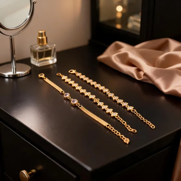 Gold_Brass_Floral_Link_Bracelet_Set_For_Women