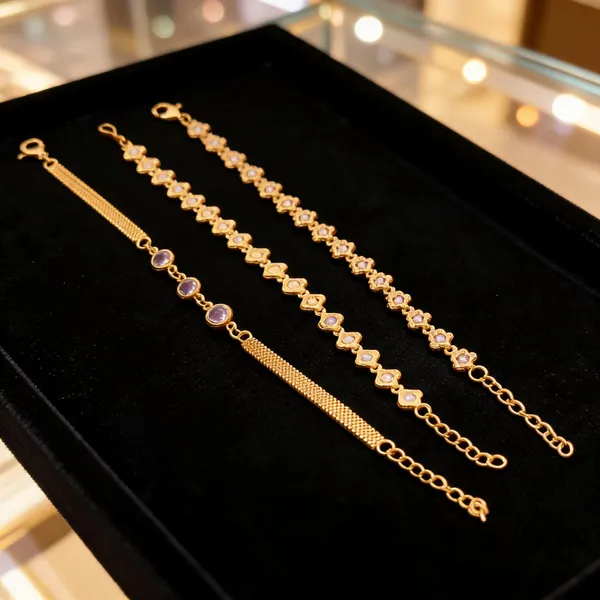Gold_Brass_Floral_Link_Bracelet_Set_For_Women