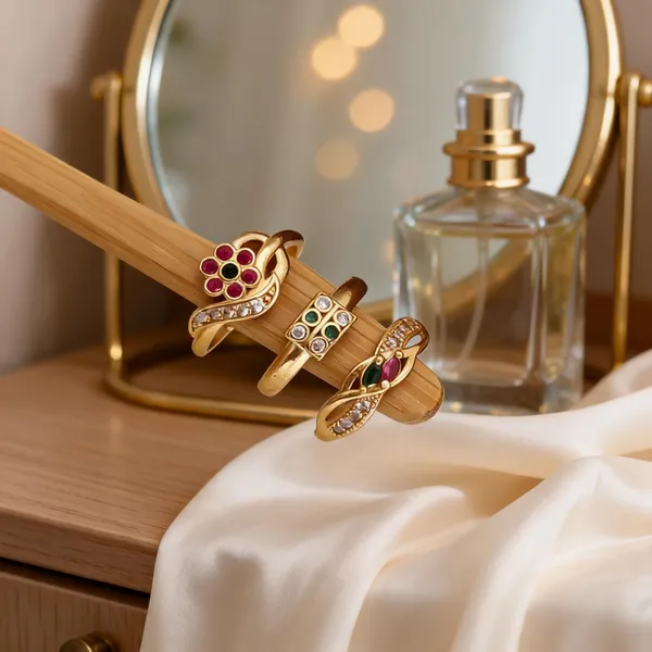 Gold_Brass_Multicolour_Stone_Floral_Ring_Set_For_Women