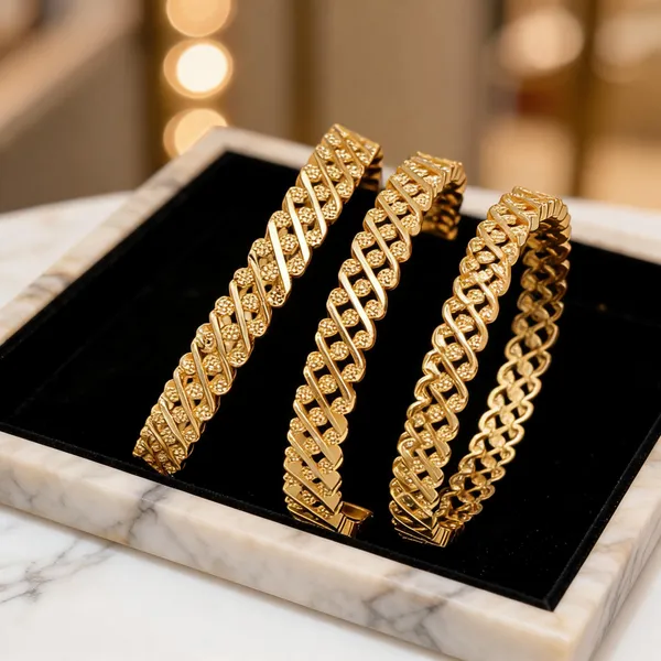 Gold_Brass_Textured_Embellished_Bangle_Set_For_Women