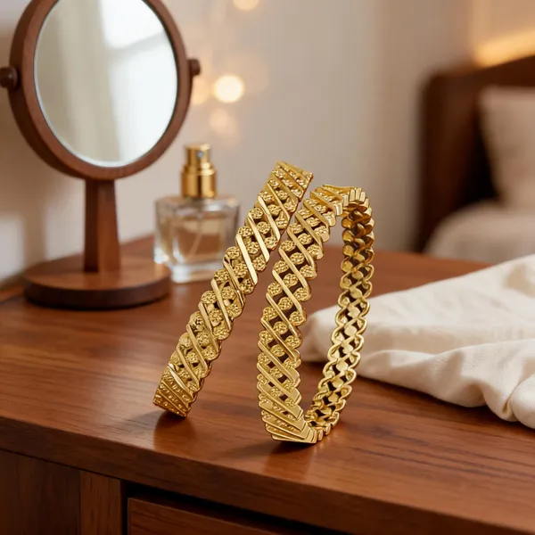 Gold_Brass_Textured_Embellished_Bangle_Set_For_Women