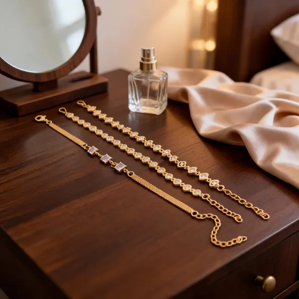 Gold_Tone_Brass_Rhinestone_Chain_Bracelet_Set_For_Women