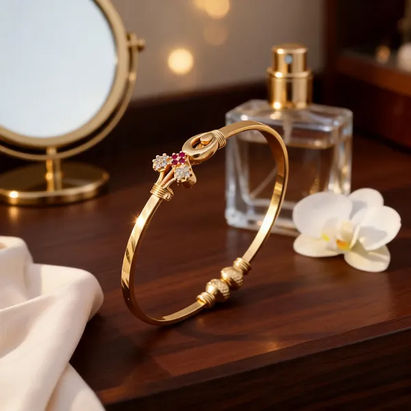 Gold_Brass_Floral_Pink_Stone_Open_Bangle