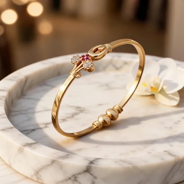 Gold_Brass_Floral_Pink_Stone_Open_Bangle