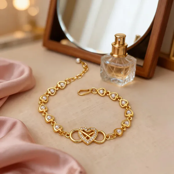 Gold_Brass_Pearl_Heart_Link_Bracelet_For_Women