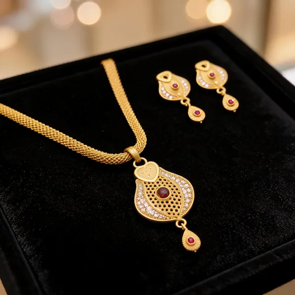 Gold_Brass_Paisley_Pendant_Necklace_Set_For_Women