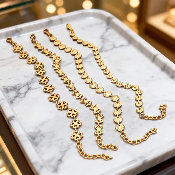 Gold_Brass_Floral_Link_Chain_Bracelet_Set_For_Women