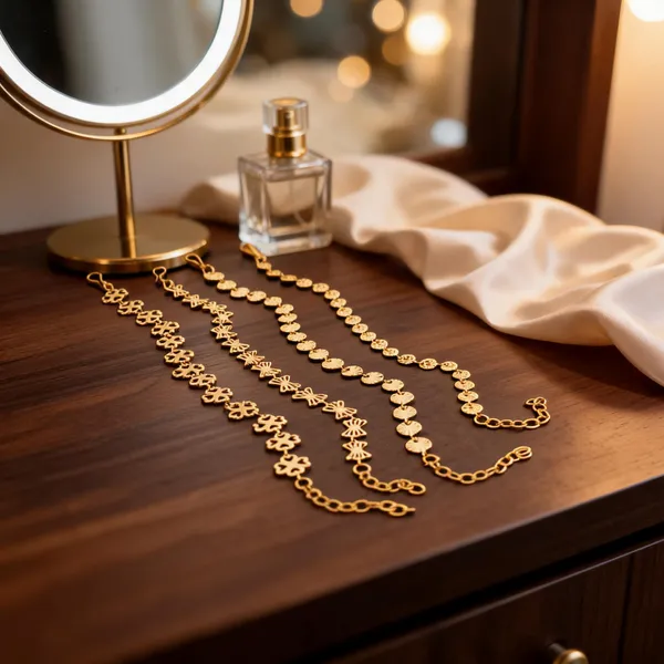 Gold_Brass_Floral_Link_Chain_Bracelet_Set_For_Women
