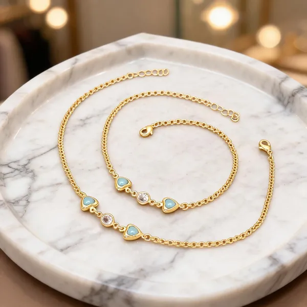 Gold_Brass_Heart_Charm_Anklet_Set_For_Women