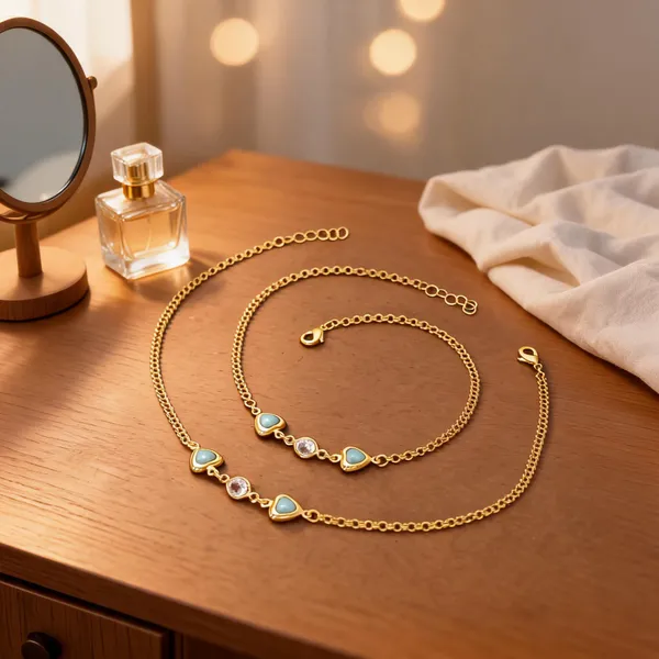 Gold_Brass_Heart_Charm_Anklet_Set_For_Women