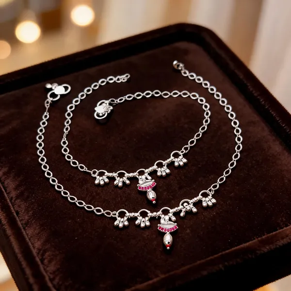 Silver_Brass_Charm_Chain_Anklets_Pair_For_Women