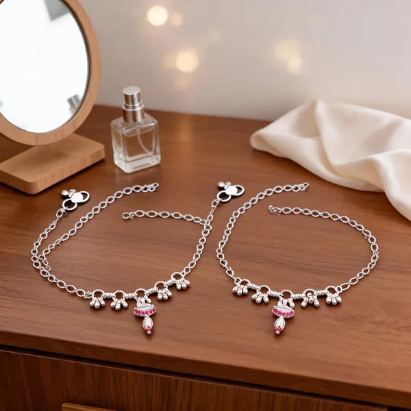 Silver_Brass_Charm_Chain_Anklets_Pair_For_Women