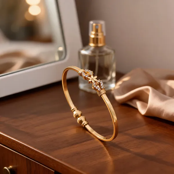 Gold_Brass_Floral_Stone_Accent_Open_Bangle_For_Women