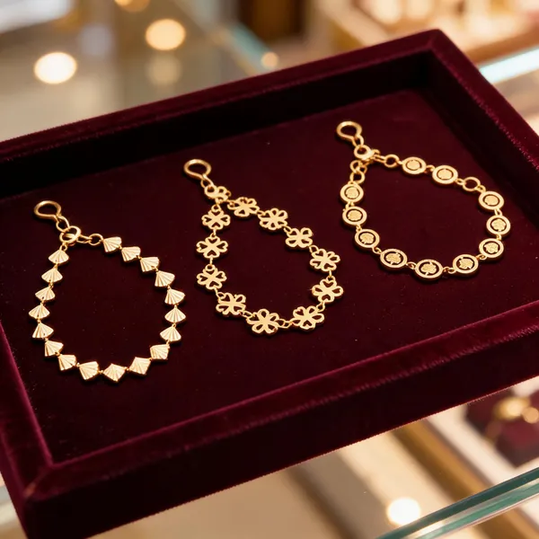 Gold_Brass_Floral_Circle_Link_Bracelet_Set_For_Women